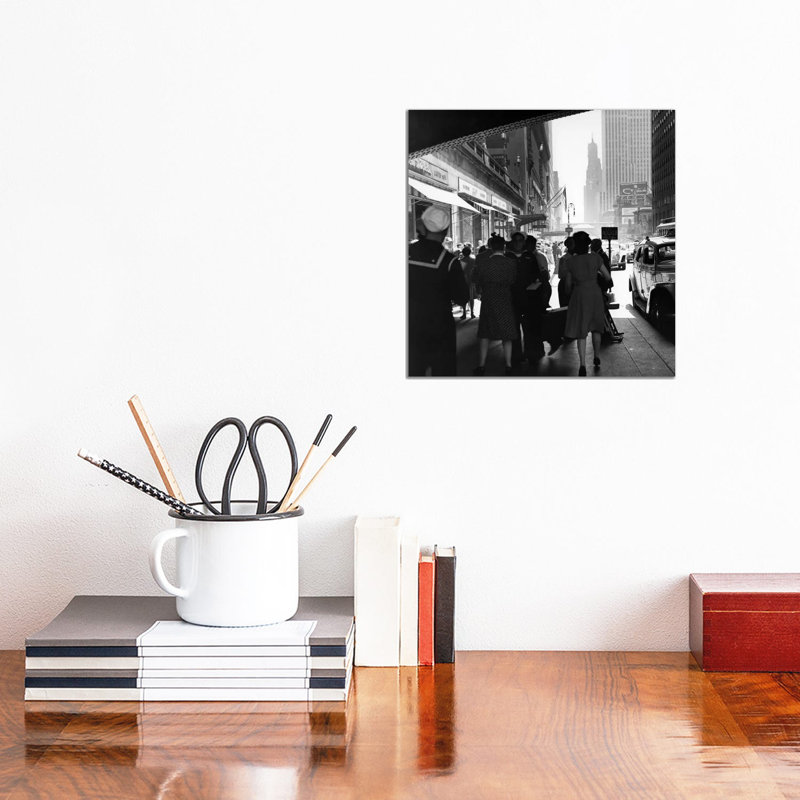 1940s Grand Central Station Men And Women Pedestrians A Sailor In Uniform Taxi And Stores 42nd Street Sidewalk NYC USA - Wrapped Canvas Print
