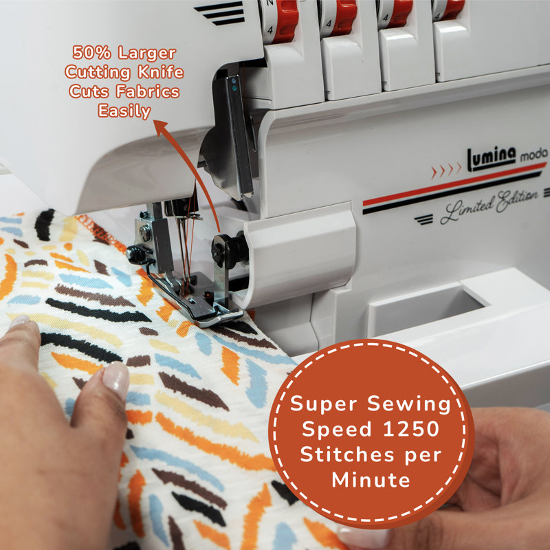 Lumina Moda White and Orange Heavy-Duty Serger Overlock Machine