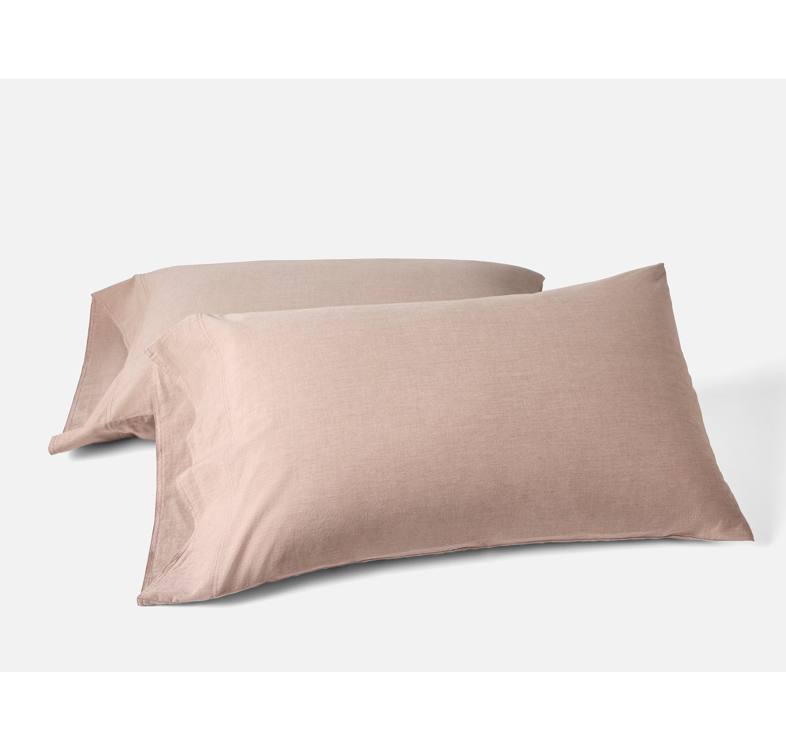 Crinkled 100% Cotton Percale Pillowcase - Set of 2, Standard/Queen Pillowcase, Praline Chambray