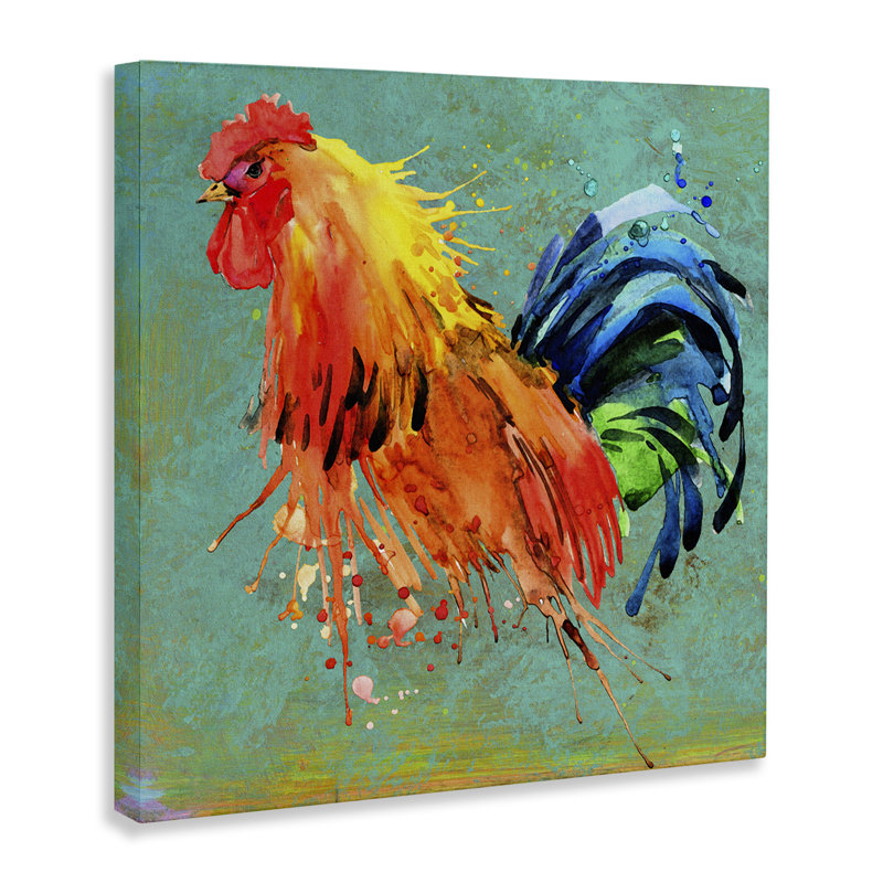 Vibrant Abstract Rooster Canvas Wall Art, 17" x 17"