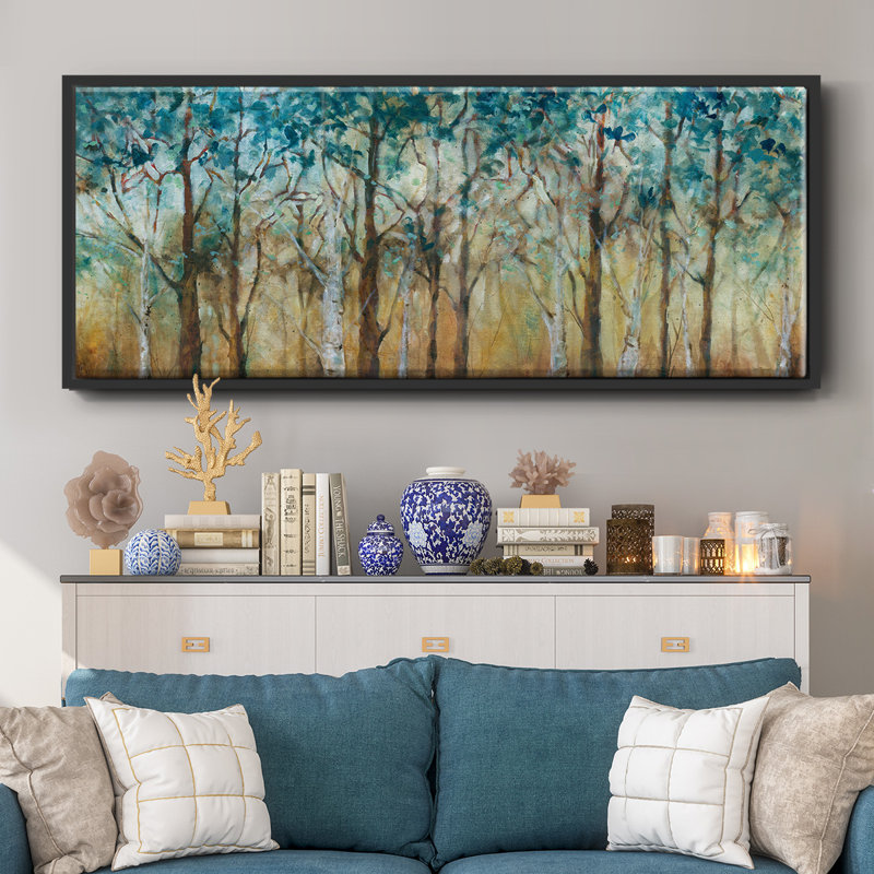 Sunlit Birch Grove- Framed Canvas, 24" H x 60" W