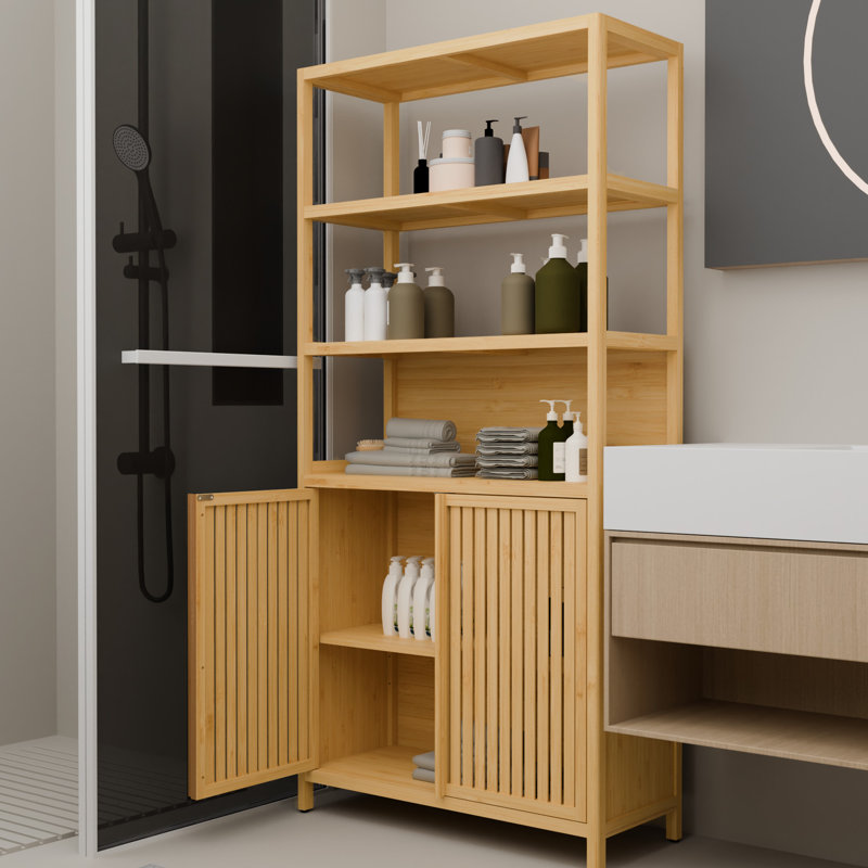 Étagère de rangement 64 pouces à double porte à double porte multi-scène avec 2 tablettes intérieures, tiroirs et loquet magnétique, plateau de table large naturel, couleur