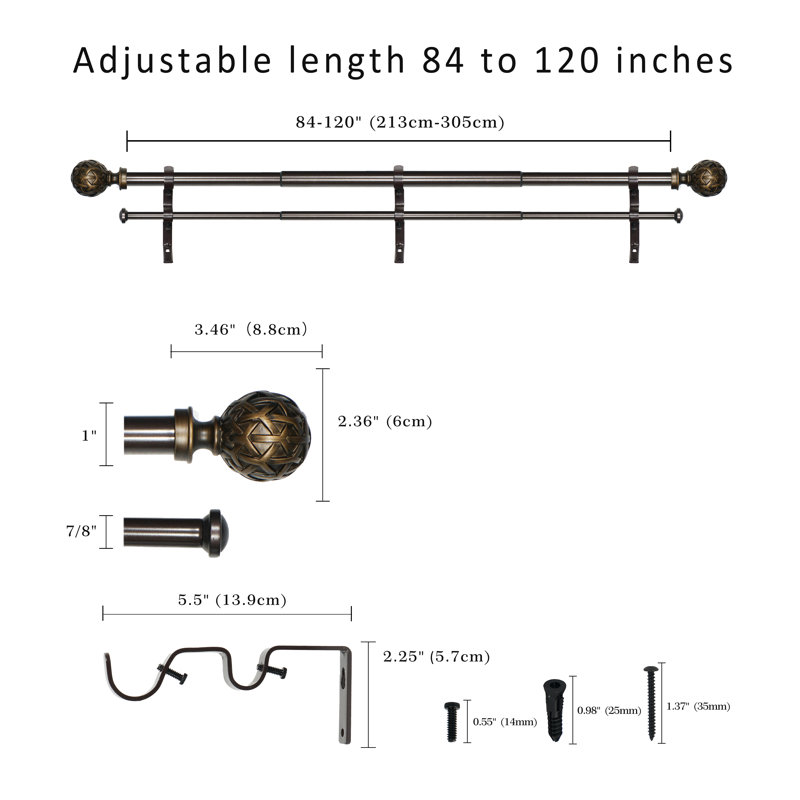Tringle à rideaux double Laputz, 84” – 120”