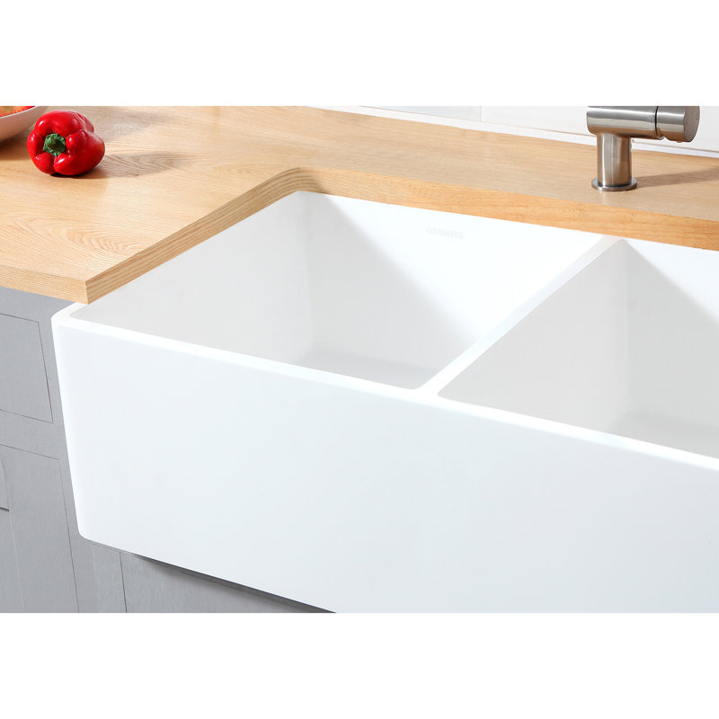 Arcticstone Solid Surface 33" x 18" Farmhouse Apron Kitchen Sink