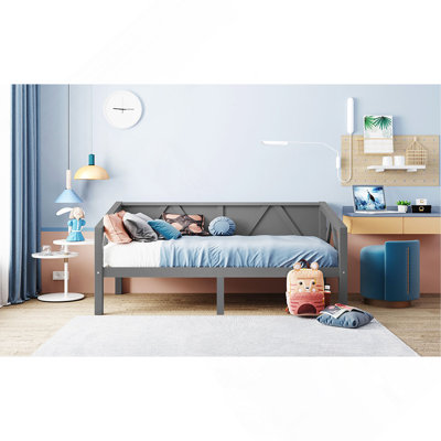 Twin Size Daybed Frame, Gray Modern Daybed with Sturdy Support for Bedroom Living Room