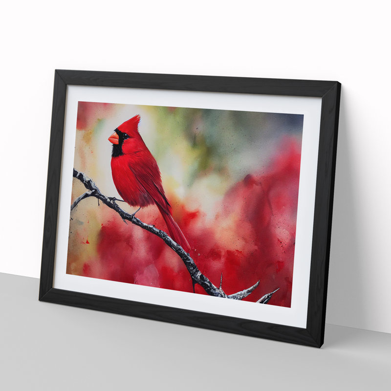 Cardinal Bird Vol.15 - Single Picture Frame Print, Black Framed, 25cm H x 34cm W x 2cm D