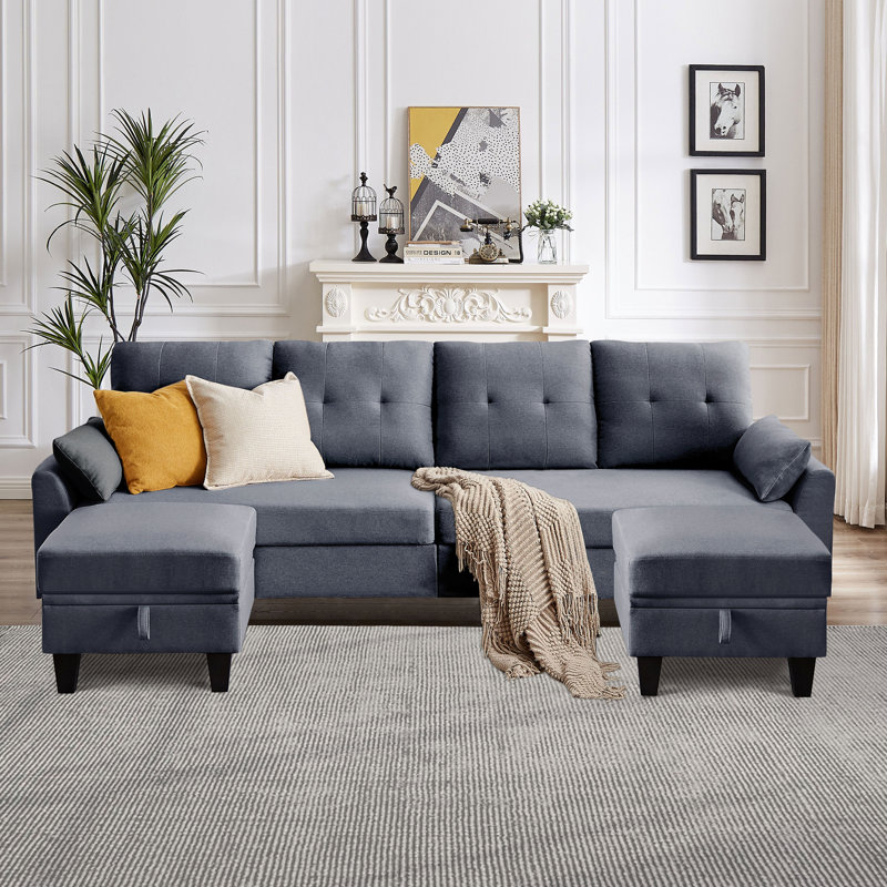 Canapé modulaire rembourré 3 pièces Kurumi, Polyester gris clair