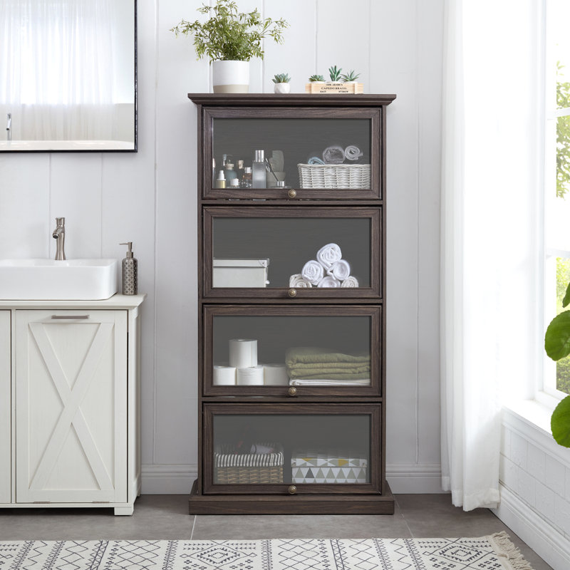 Vitrine à 4 niveaux avec portes en verre rabattables
