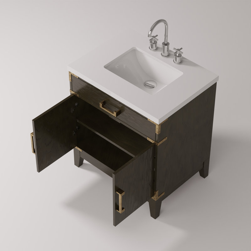 Laurel 30 in W x 22 in D Single Bath Vanity and Faucet Set, White Quartz, Brown Oak