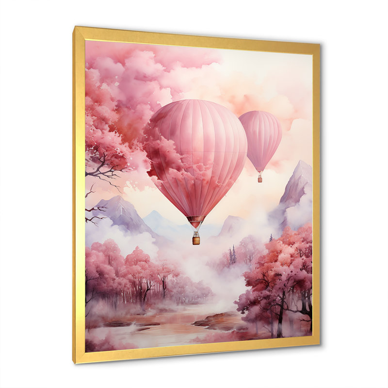 «Pink Whimsical Balloon Magic I», reproduction sur toile, Encadrement doré, H 44 po x l 34 po x P 1,5 po