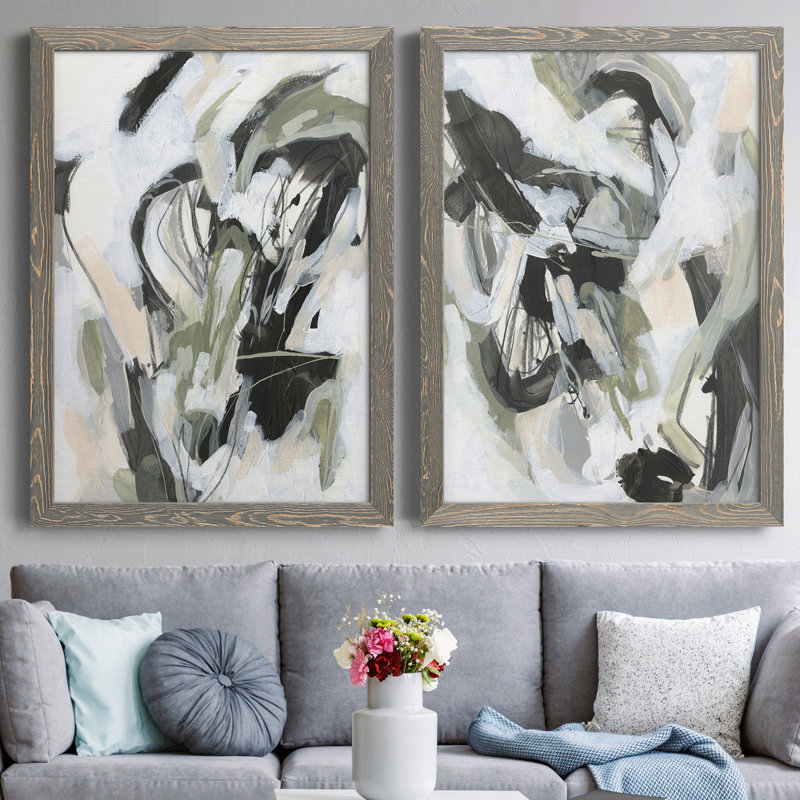 Electron Net I - ensemble de 2 peintures encadrées, Toile avec cadre gris, H 43,5 po x l 31,5 po x P 1 po