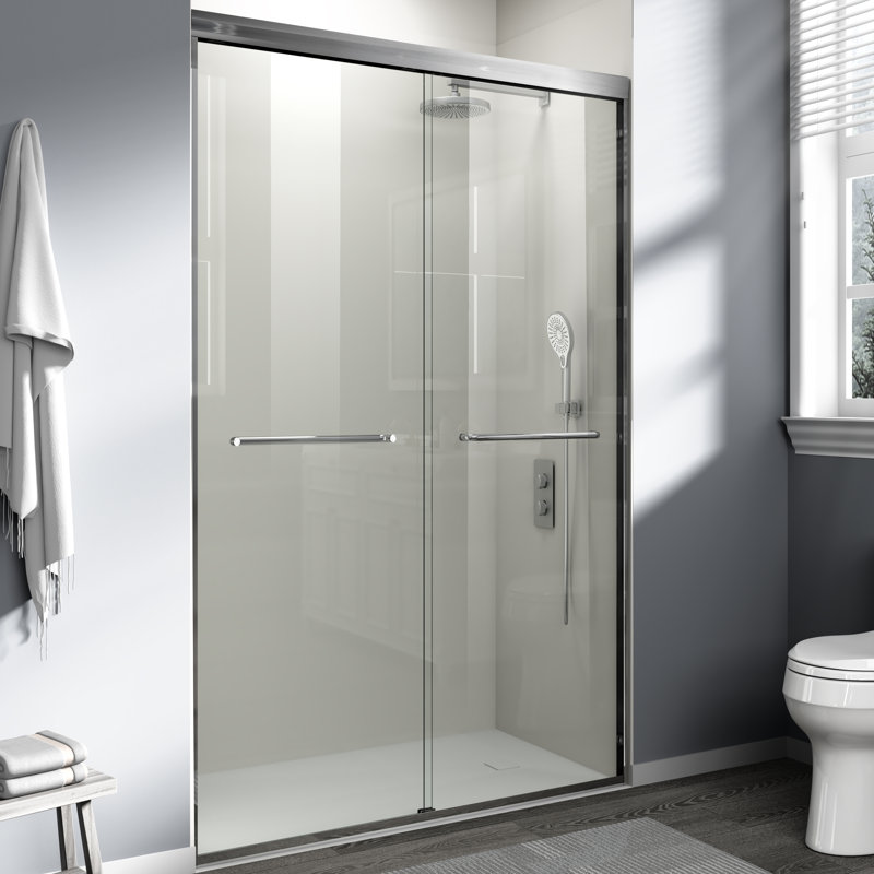 44 à 48 po X P 72 po H Double porte de douche coulissante semi-sans cadre avec verre trempé 1/4 po en nickel brossé | Gift Idea