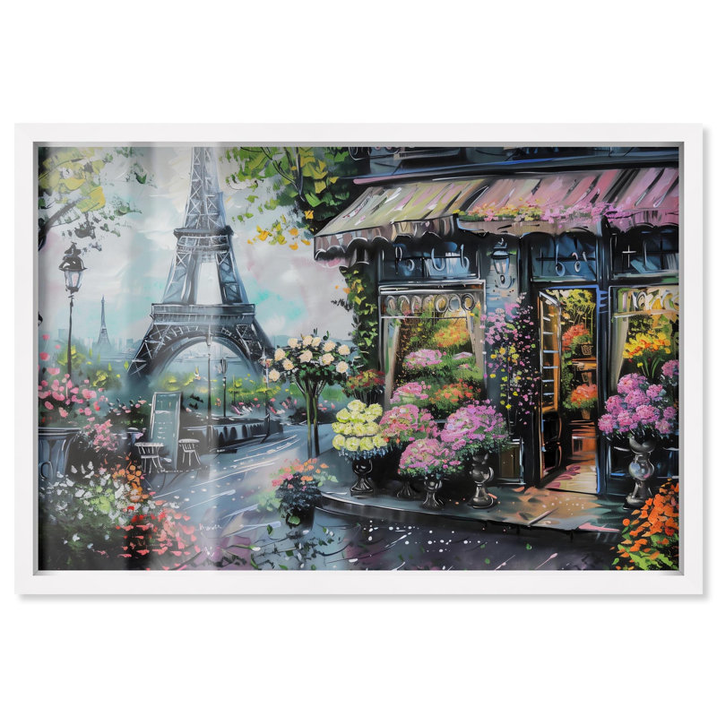 Printemps, magasin de fleurs, voyage de Paris, Shadowbox, impression par Art Remedy, H 21 po x l 31 po, Blanc
