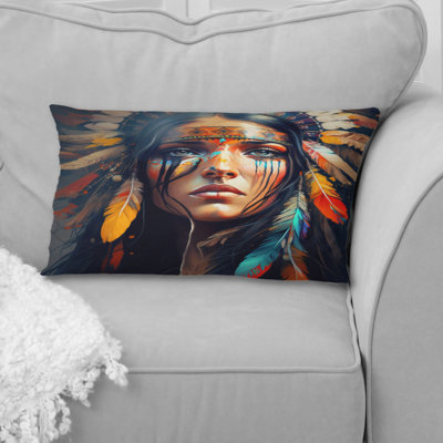 Colorful Native American Woman VI - Woman Boho Printed Pillow