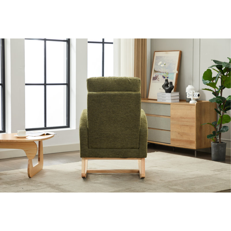 Chaise berçante avec repose-pieds réglable, pieds en bois massif, poche latérale, éponge haute densité et bande de bois cyan supplémentaire, fauteuil moderne 28,92 po avec cadre en contreplaqué 25,52 po