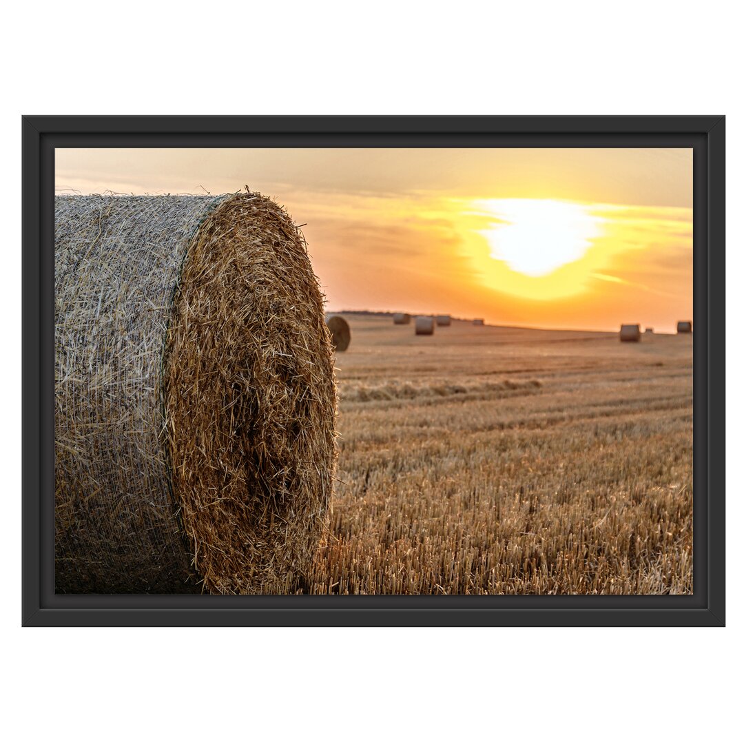 Gerahmtes Wandbild Strohballen auf Feld