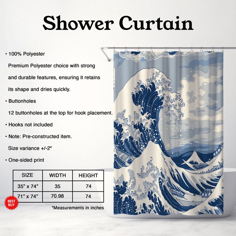 Rideau de douche standard 1 pièce, H 74 po x l 35 po