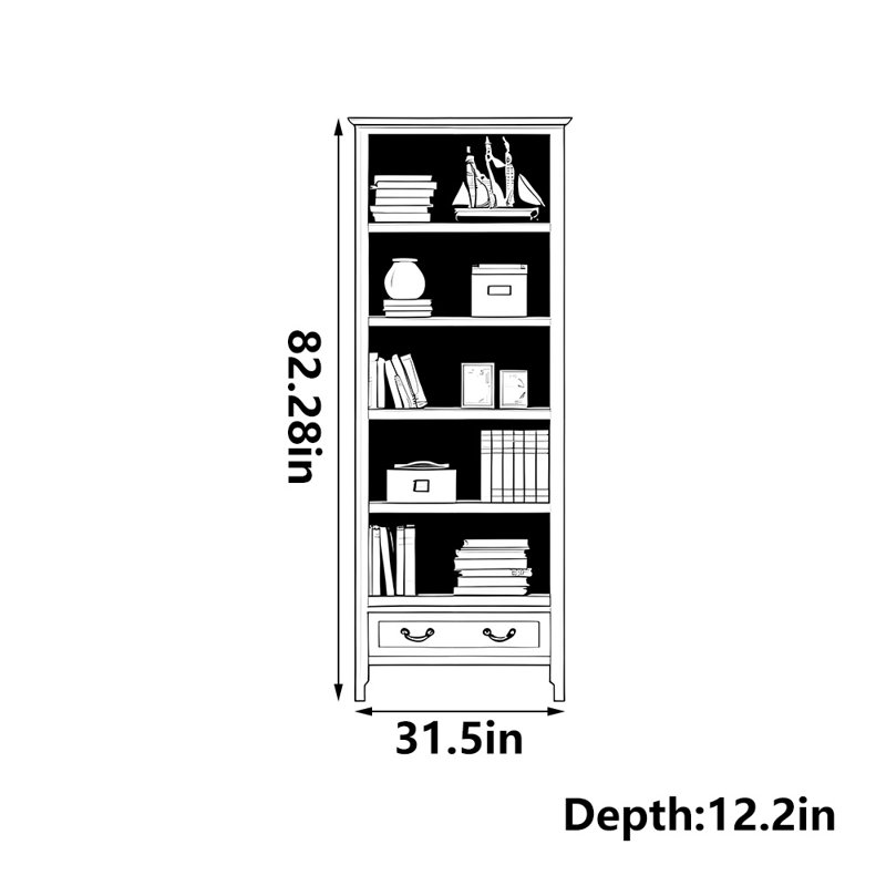 Swapnil, (5 tablettes) H 82,28 po x l 31,5 po x P 12,2 po, Marron foncé