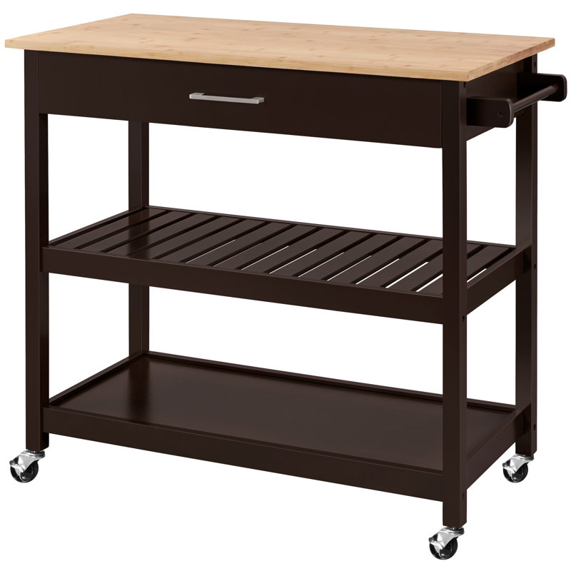 Clinten Solid Wood Top Kitchen Island, Espresso