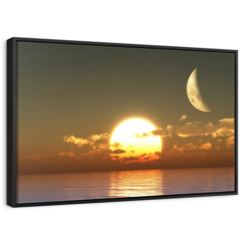 Coucher de soleil sur la lune, Cadre flottant noir, 13 po x 9 po
