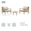 Ensemble de conversation d'extérieur 3 pièces en bois d'acacia avec coussins Thane