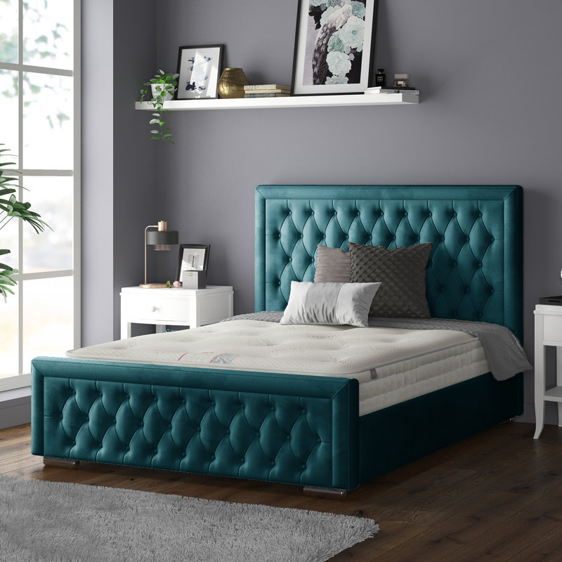 Chenault Upholstered Velvet Bed, Kingsize (5'), Mallard