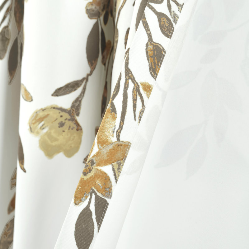 Tanisha Neutral Gray Polyester Floral Blackout Curtain Panels