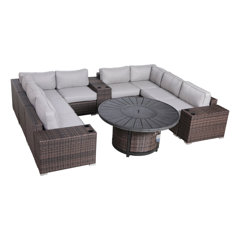 Ensemble de conversation modulaire avec coussins 12 pièces Alieyah Big Firepit Brown