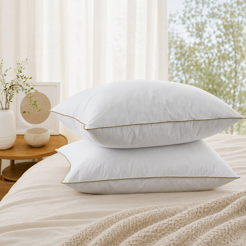 Ensemble de 2 coussins en plumes d'oie grise avec coussin 100% coton, housse 100% coton, Grand lit