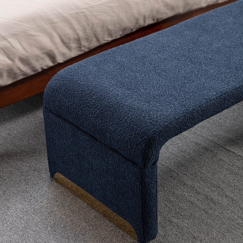 Dant Boucle Fabric Upholstered Bench Ottoman, Dark Blue
