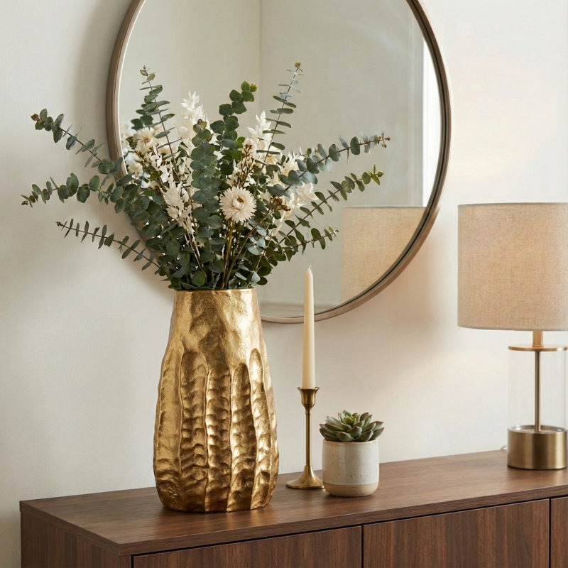 Vase en métal Kasam Glam Modern, H 14 po x l 8 po x P 4 po