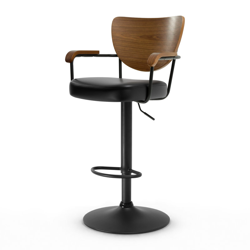 Tabouret de bar pivotant à 360 ° Alwin, tabourets de comptoir à hauteur réglable avec dossier en bois, Black