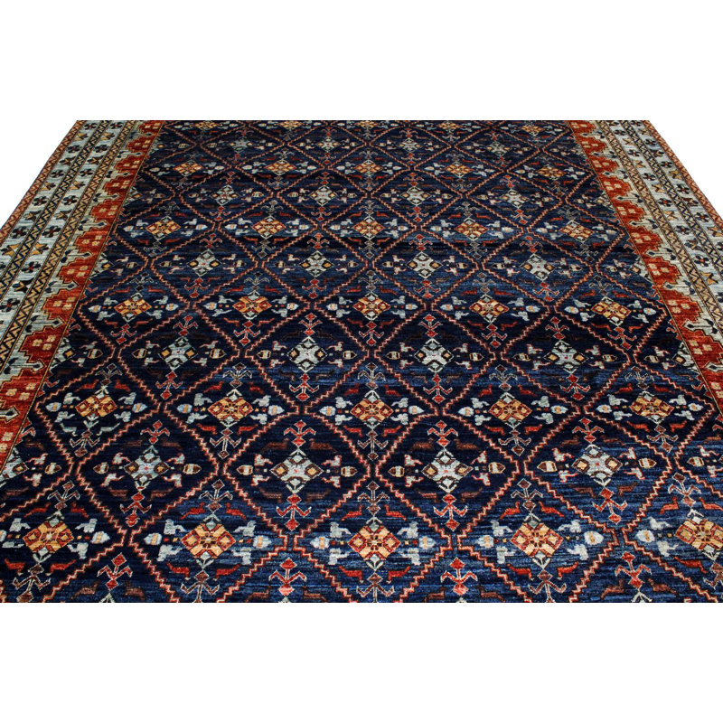 Chemin de table traditionnel bleu et rouille, Tapis de couloir 2 pi 9 po x 12 pi 7 po