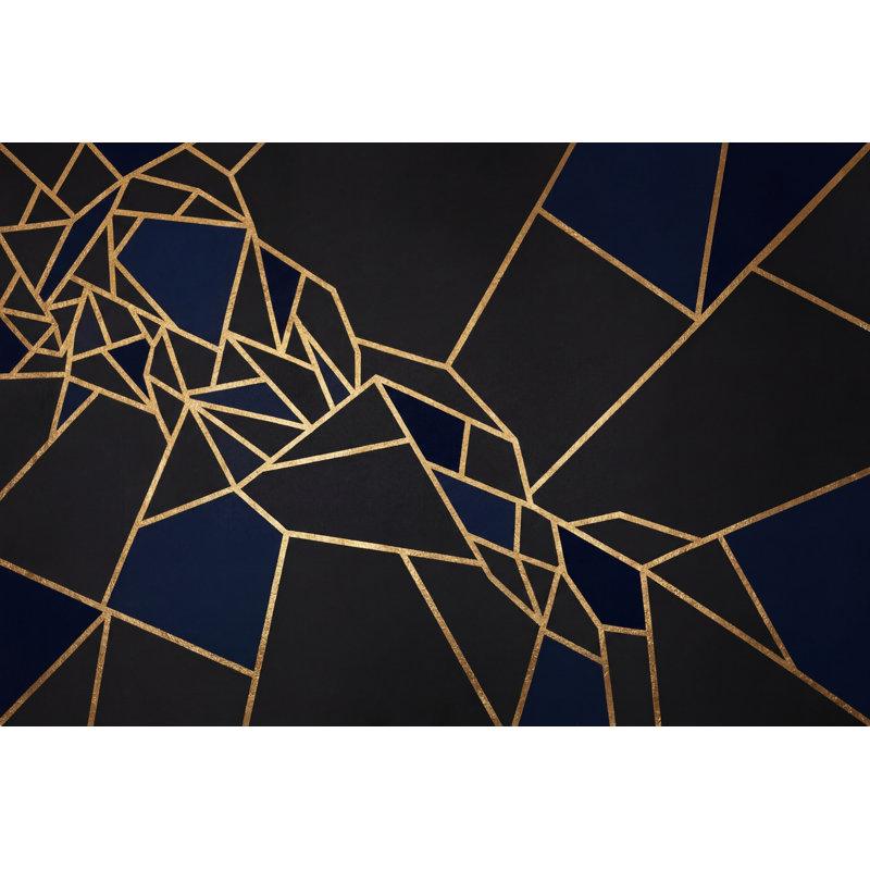 Papier peint mosaïque facetté lignes dorées art déco amovible, 140 po x 108 po, Non tissé