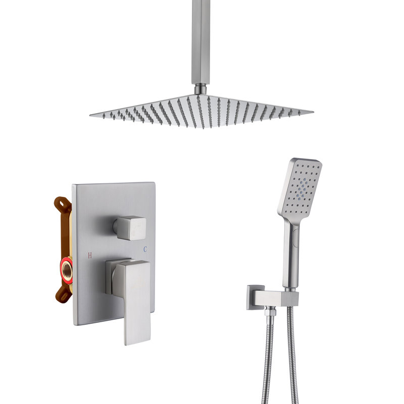 Brushed Nickel Ceiling Mounted Rain Shower System with Handheld