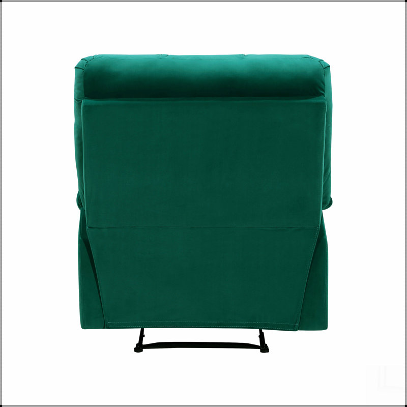 Reclining Chair Green Velvet Upholstery Square Tufted Back Pillowtop Arms, Green