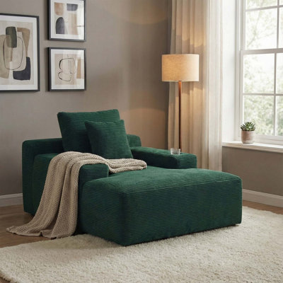 66.1" Upholstered Corduroy Chaise Lounge Chair,Plush Sleeper Chair with Throw Pillows & Cup Holder, Indoor Sofa Bed with Armrest - No Assembly Require