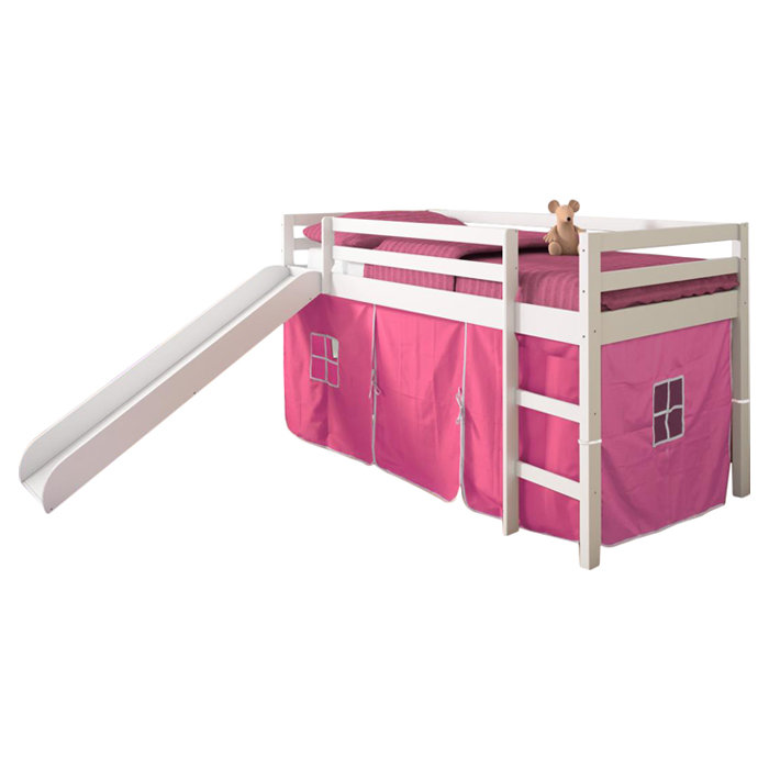 Lit simple mezzanine simple avec glissoire Tent, Espresso clair / rouge, Blanc/rose