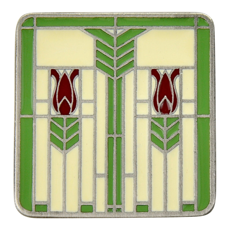 Poignée carrée de 1,25 po Arts and Crafts, Étain antique / vert printanier