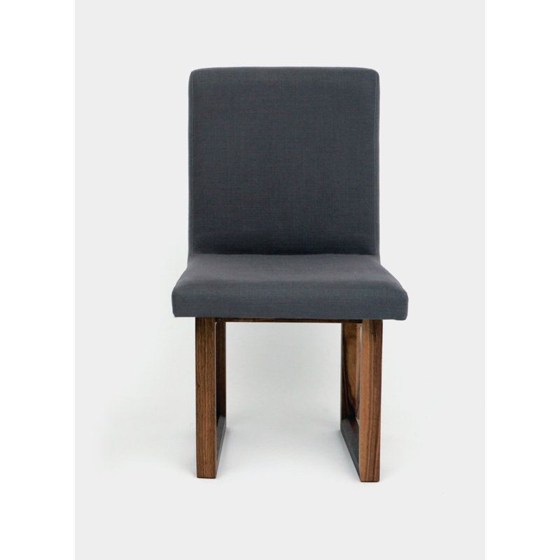 C2 W 17.5'' H Upholstered Walnut Side Chair, Smoke Linen Blend