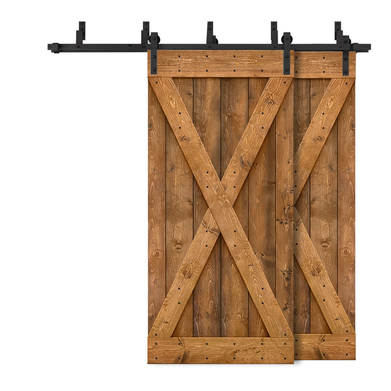Porte de grange à panneaux et en bois avec quincaillerie d'installation, 68 po x 84 po, Noyer