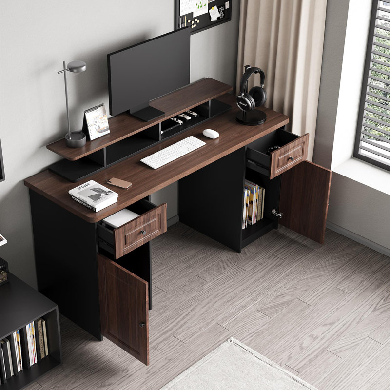 Genurel 59'' Executive Desk with Removable Monitor Shelf, Storage Drawers and Cabinets Computer Desk