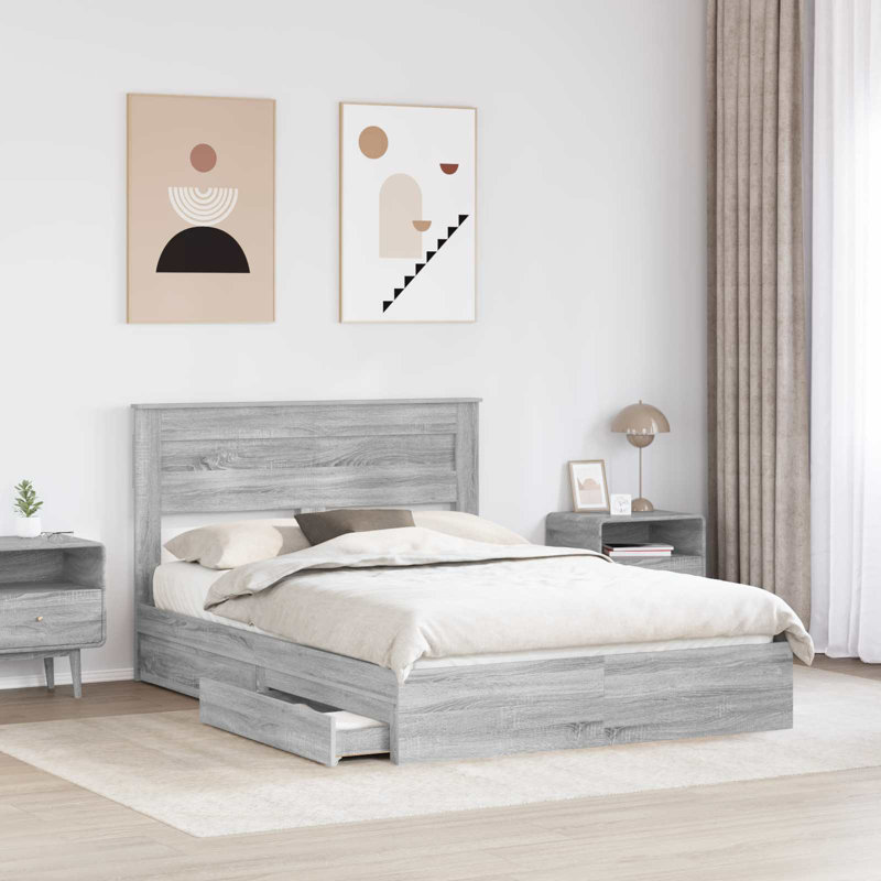 Bed, European Double (140 x 200 cm), Grey Sonoma