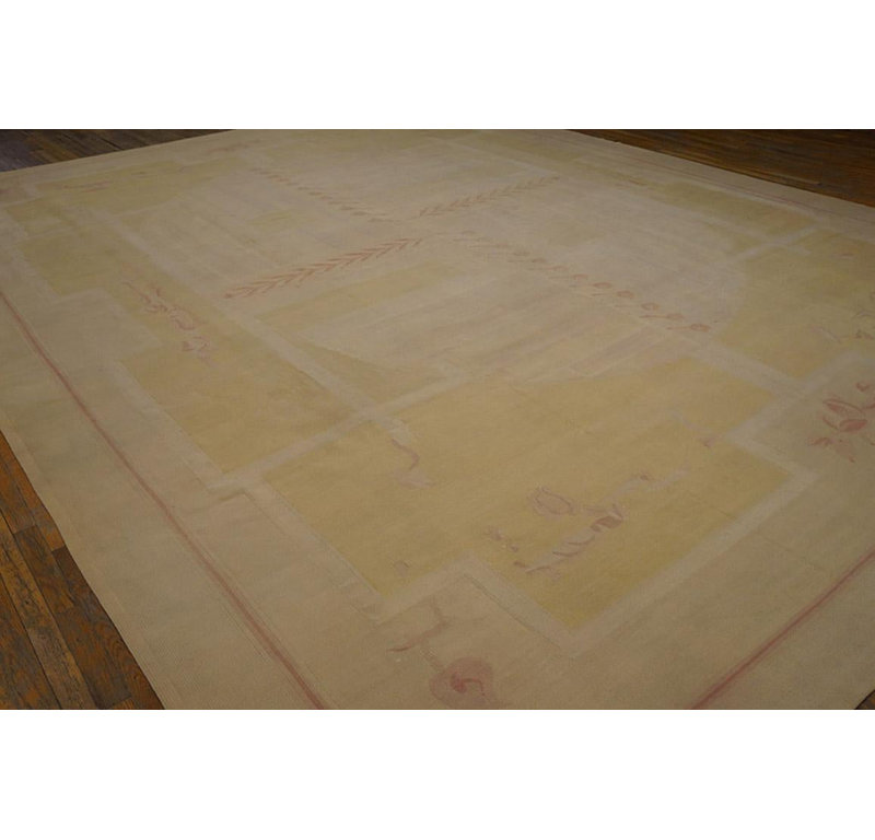 1930s Ivory Geometric Abstract Antique European Art Deco Rug 12'10"x16'8" Carpet