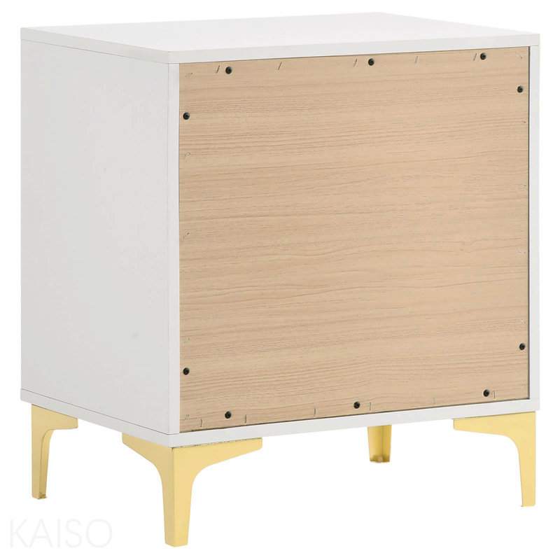 in White and Gold 2-Drawer Rectangular Nightstand