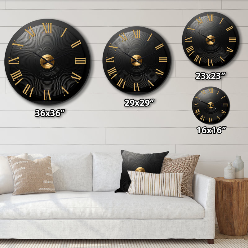 Black and Gold Vinyl Serenade II - Vinyl Records Round Metal Clock, Small
