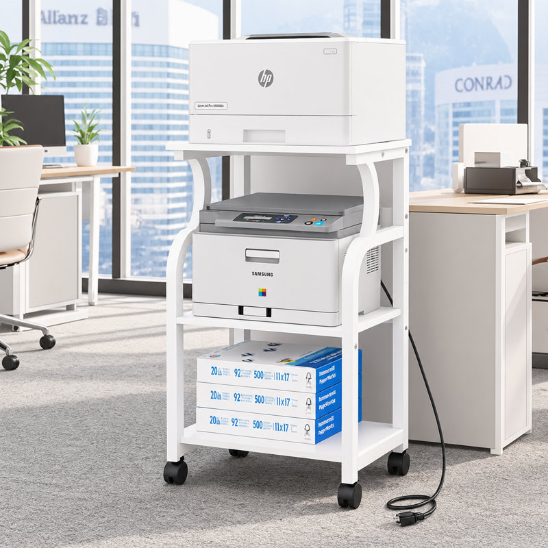29.5'' H x 20" W Printer Stand With Adjustable Storage Shelf,Utility Cart, White