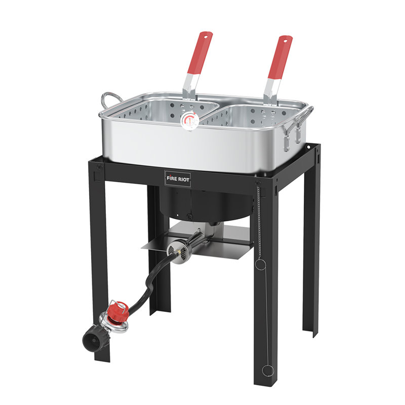 Ensemble de friteuse à poisson 18 pte avec deux paniers, friteuse en aluminium robuste avec brûleur 50 000 BTU, cadre en acier 0-10PSI