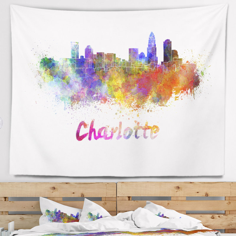 Charlotte skyline tapisserie Cityscape, H 32 po x l 39 po