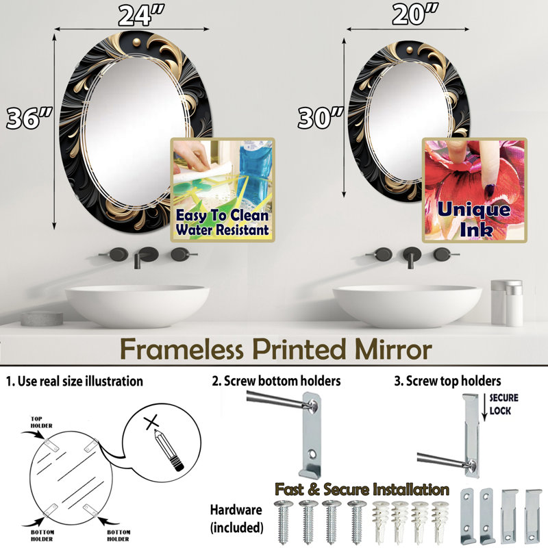 Miroir mural ovale, miroir décoratif moderne - Kerst, 36 po x 24 po